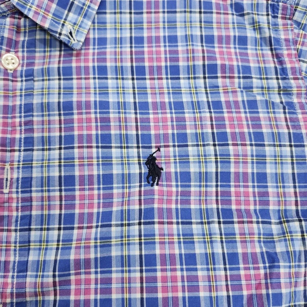 Ralph Lauren Shirt Boys Large 16/18 Blue Pink Plaid Button Down Long Sleeve Pony